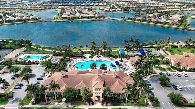 aerial view with a water view