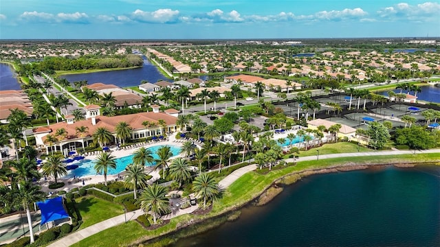 aerial view with a water view