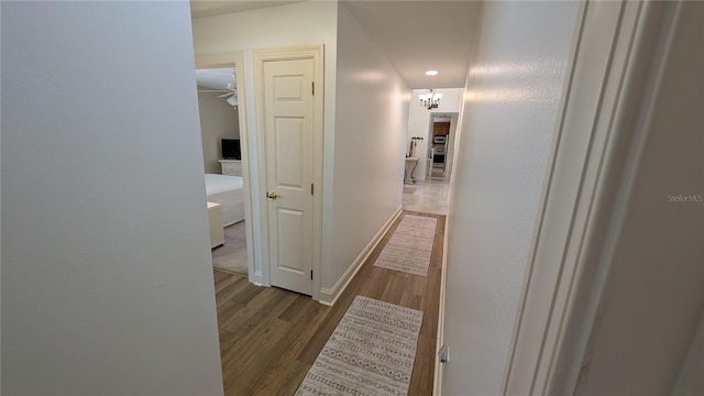 corridor with dark hardwood / wood-style flooring