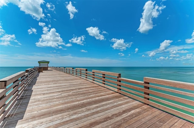 dock area with a water view