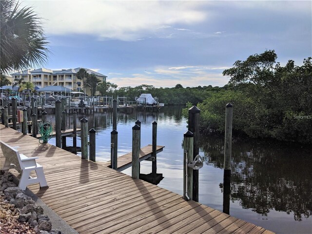 view of dock featuring a water view