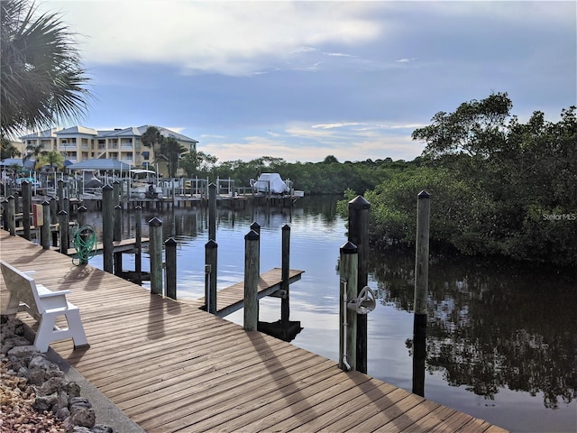 dock area featuring a water view