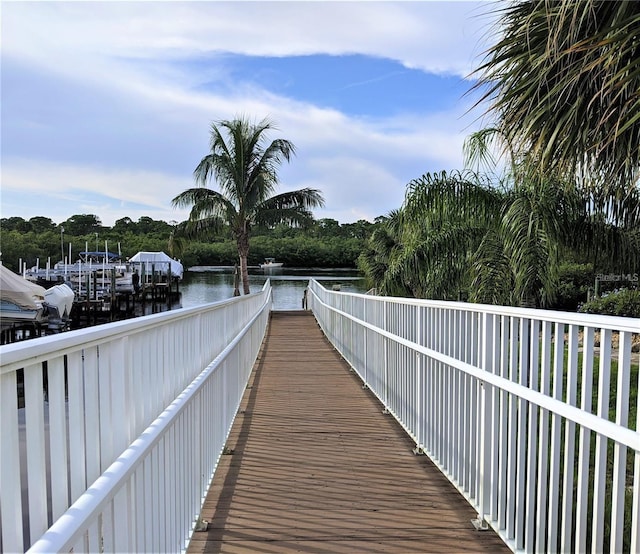 view of dock featuring a water view