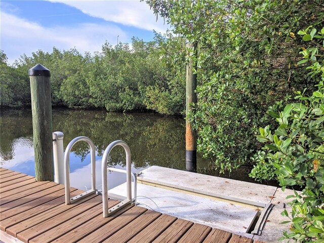 view of dock with a water view