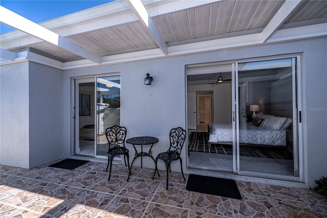 property entrance with a patio area