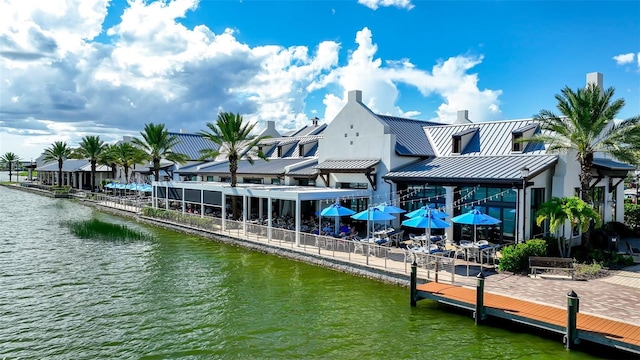 view of dock with a water view