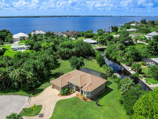 bird's eye view featuring a water view