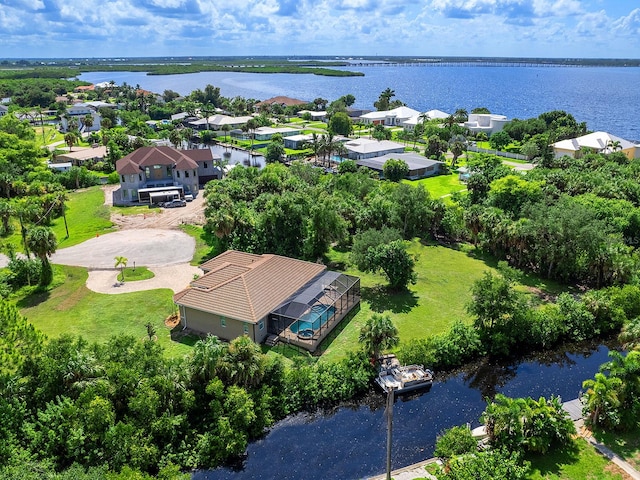 aerial view with a water view