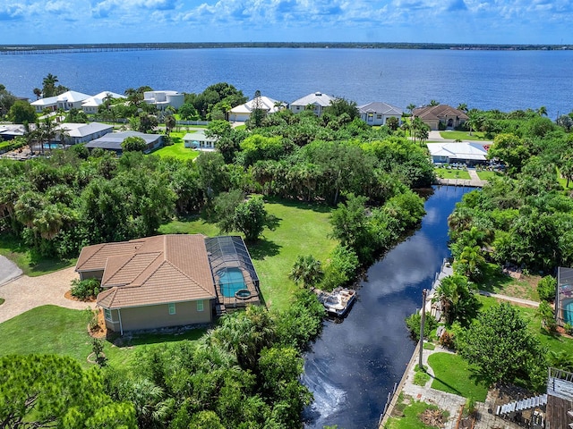 aerial view featuring a water view