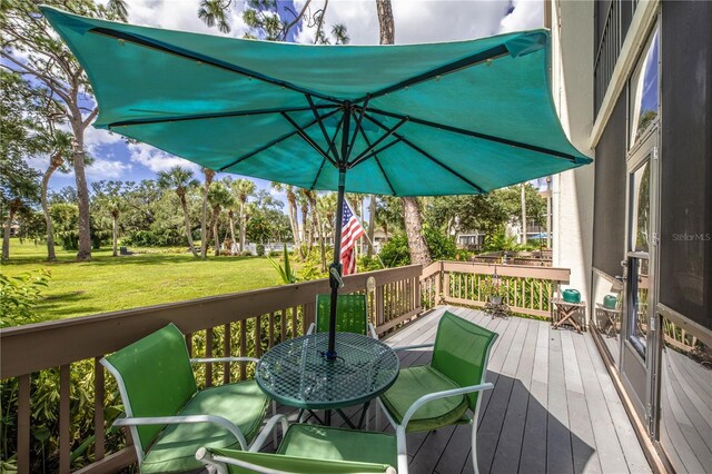 deck featuring a lawn