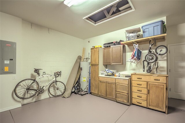 interior space featuring gas water heater and electric panel