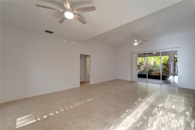 spare room featuring visible vents and a ceiling fan