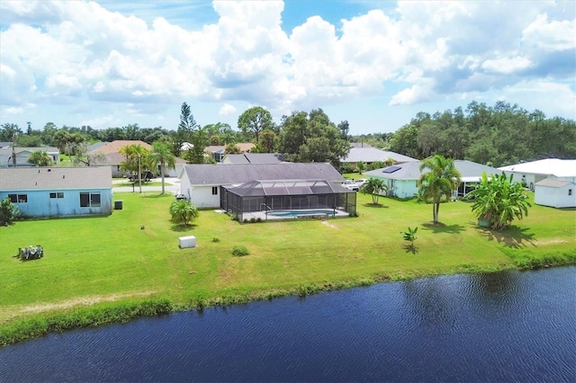 aerial view featuring a water view