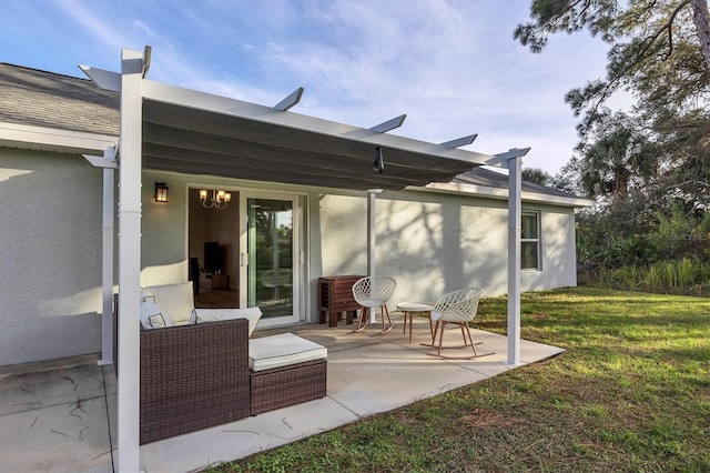 rear view of property with a patio area and a lawn