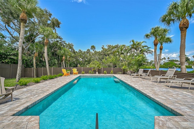 view of swimming pool with a patio