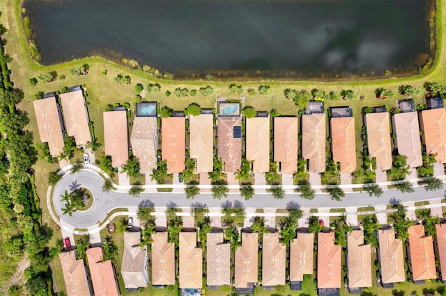 aerial view featuring a water view