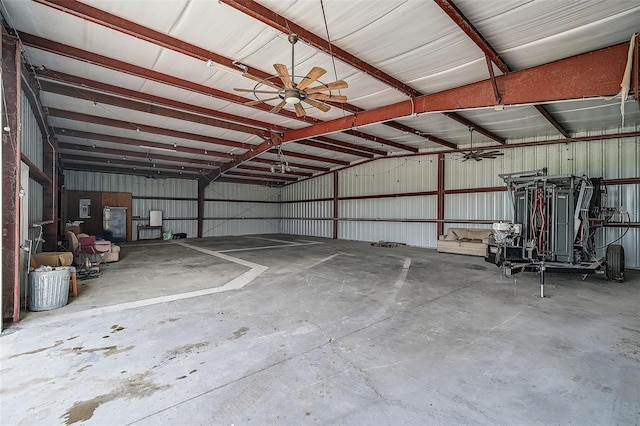 garage with ceiling fan