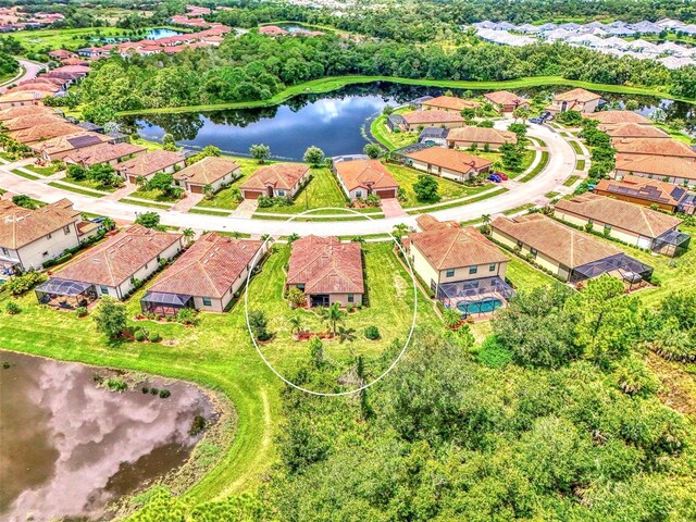 bird's eye view featuring a water view