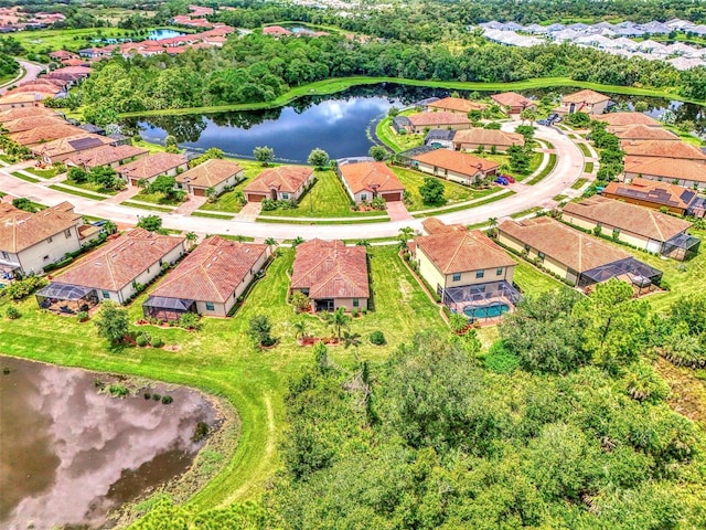 aerial view featuring a water view