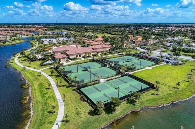 drone / aerial view featuring a water view