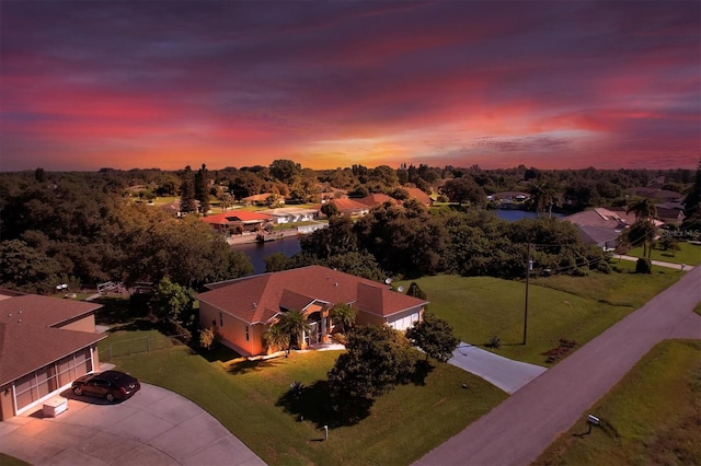 view of aerial view at dusk