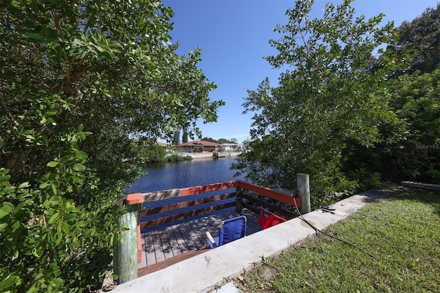 view of dock featuring a water view