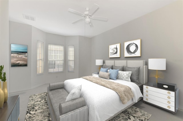 bedroom featuring ceiling fan