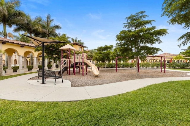 view of play area featuring a yard