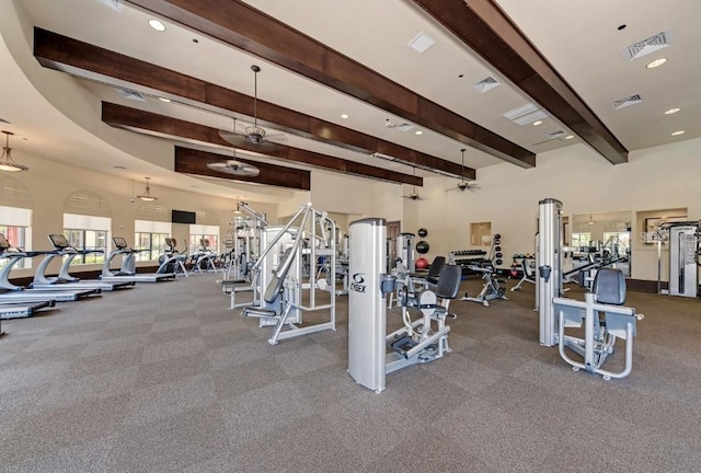 gym with ceiling fan