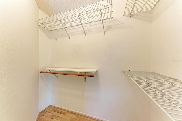 spacious closet with light hardwood / wood-style flooring