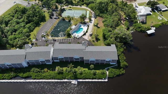 aerial view featuring a water view