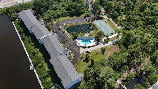 drone / aerial view featuring a water view