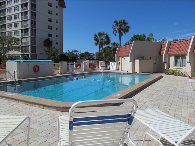 view of swimming pool with a patio