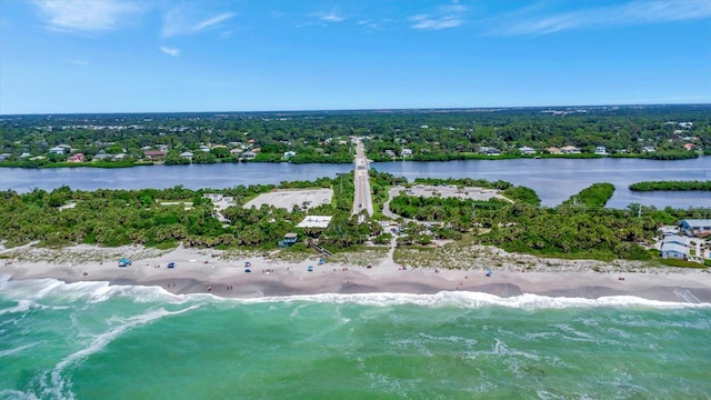 aerial view with a view of the beach and a water view