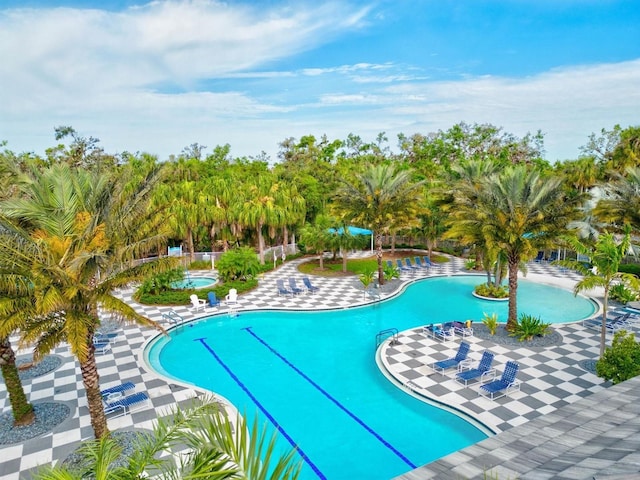 view of swimming pool featuring a patio