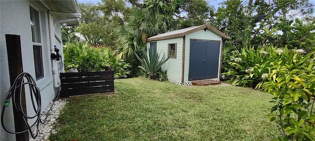 exterior space featuring a shed