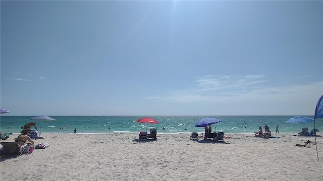 view of water feature featuring a beach view