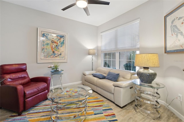 living room with ceiling fan