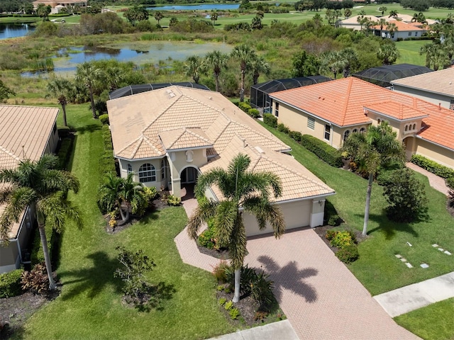 aerial view with a water view