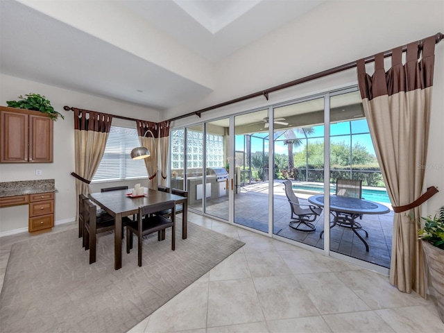 tiled dining space with plenty of natural light