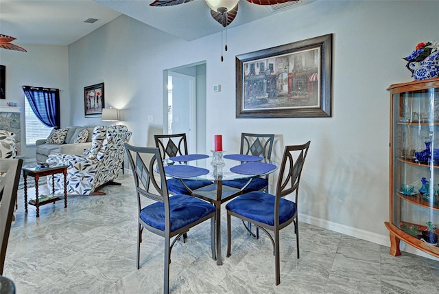 dining area featuring ceiling fan