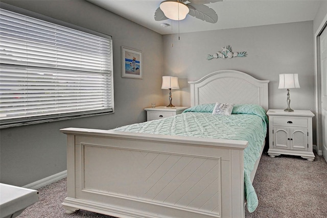 bedroom featuring carpet flooring and ceiling fan