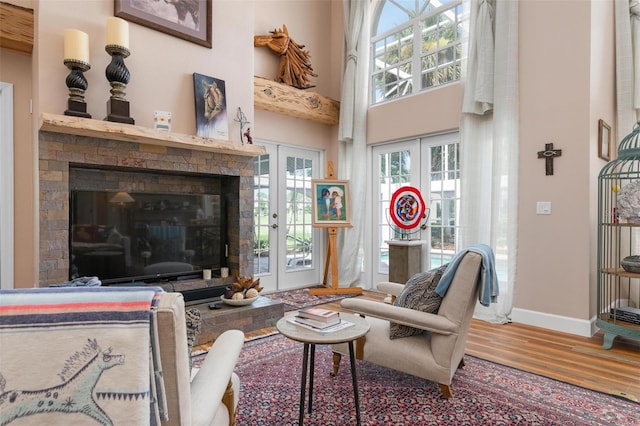 living room featuring hardwood / wood-style floors and french doors