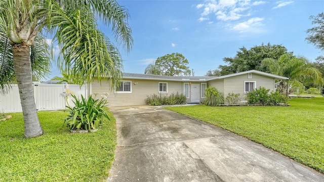 single story home with a front yard