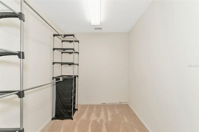 spacious closet with visible vents and light colored carpet