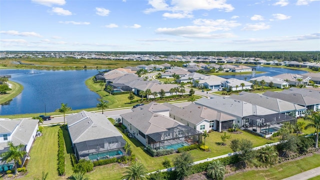 bird's eye view featuring a water view