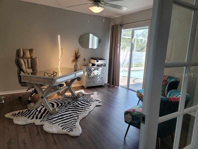 interior space featuring ceiling fan and hardwood / wood-style floors