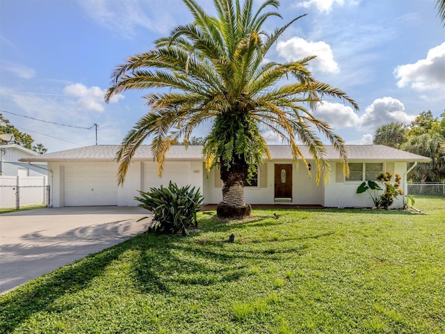 ranch-style home featuring a front lawn