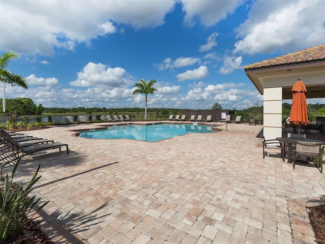 view of pool featuring a patio