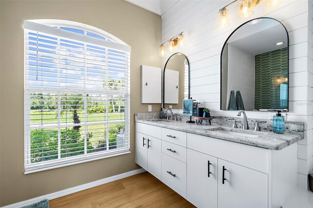 bathroom featuring wood-type flooring and vanity